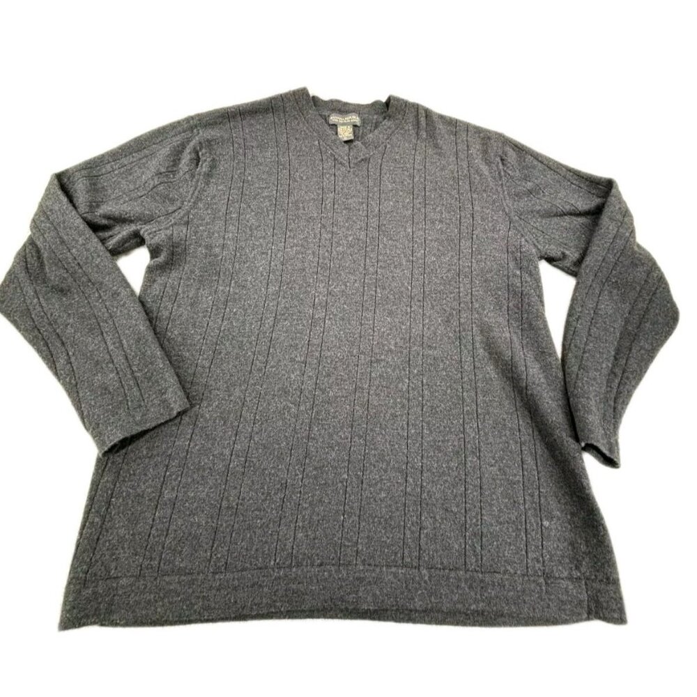 Banana Republic Sweater Men's XL Gray Extra Fine Merino Wool Knitted V-Neck